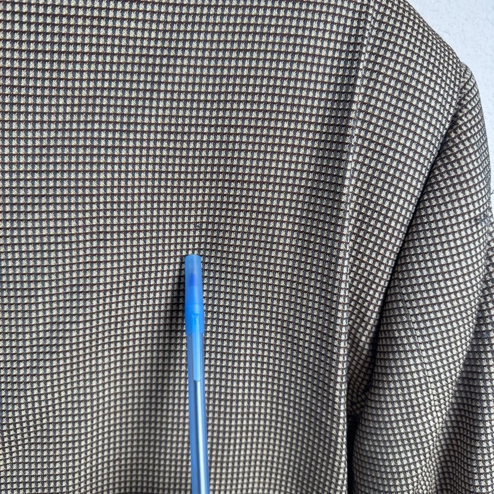 Ermenegildo Zegna Silk Wool Blazer Suit Jacket Tan Black‎ Houndstooth 46R Flaws